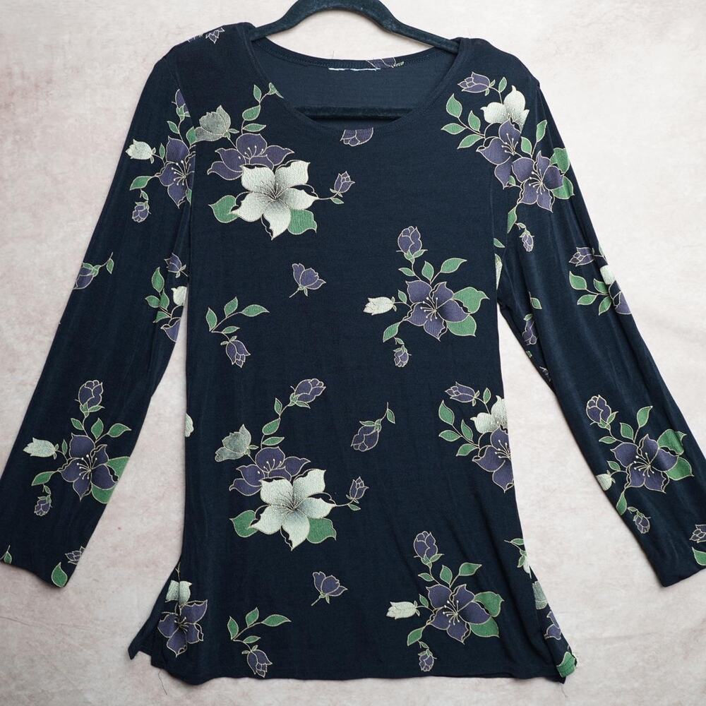 Vintage 90s Floral Long Sleeve Top Medium - Picture 1 of 4